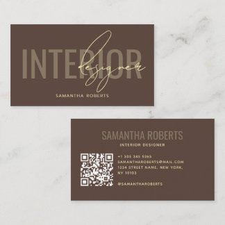 Modern interiördesigner QR-kod brun Visitkort