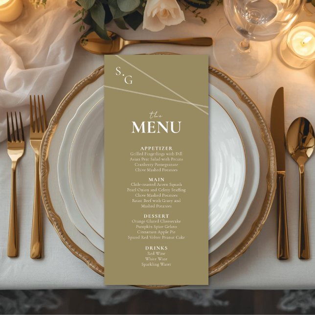 Modern Intersecting Lines Wedding Menu Meny (Modern menu with intersecting lines and personalized with couple's initials)