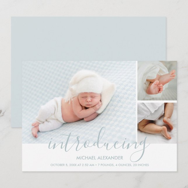 Modern introducering Boy Photo Birth-annonsering (Fram/baksida)