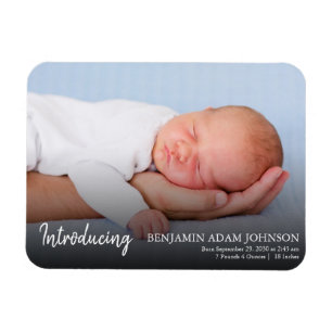 Modern introduktion av nyfött foto Birth Announce Magnet