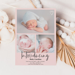 Modern introduktion av svart rosa 3 foton baby föd meddelande
