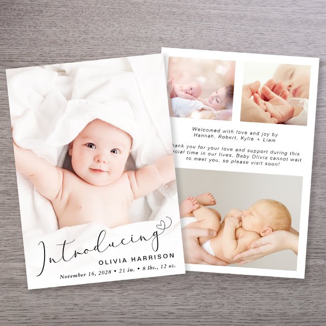 Modern introduktion Fotokollage Birth Meddelande (Announce the arrival of your precious baby in a way that is as beautiful and unique as they are)