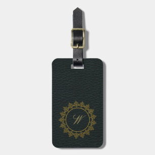 Modern invecklad Monogram på mörkt läder Bagagebricka