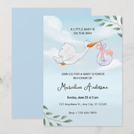 Modern invitación till baby shower med eukalyptus inbjudningar