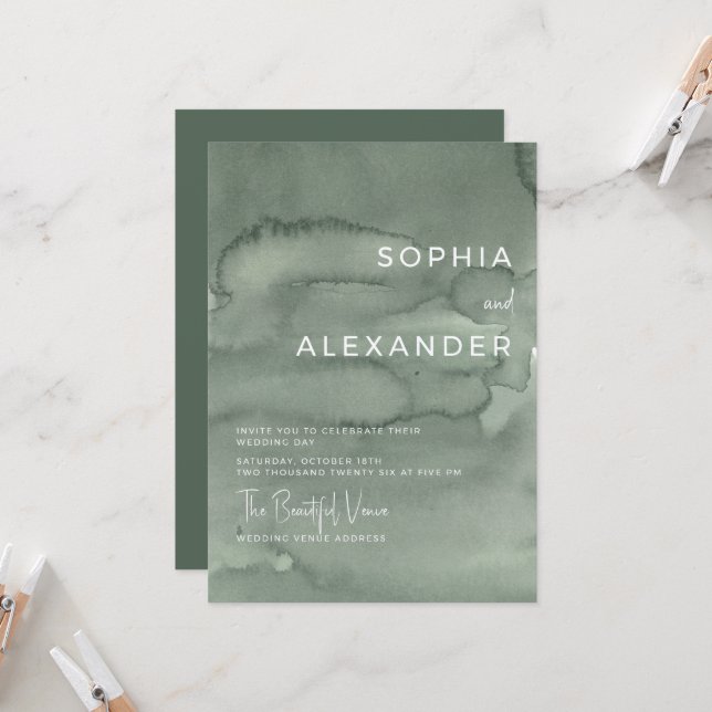 Modern Invitation Watercolor Wedding.   Inbjudningar (Fram/Back In Situ)