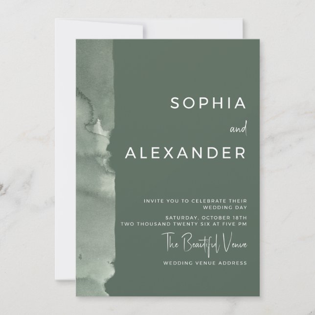 Modern Invitation Watercolor Wedding.   Inbjudningar (Framsida)