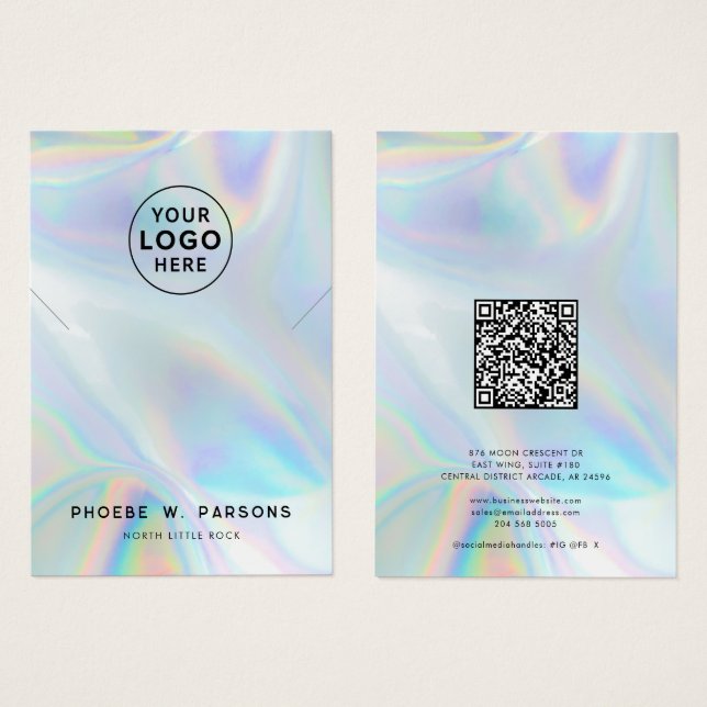 Modern irdescent QR Code Necklace Jewelry Visitkort (Framsida & baksida)