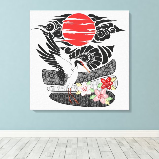 Modern Irezumi Art Tsuru Canvastryck (Insitu (trägolv))