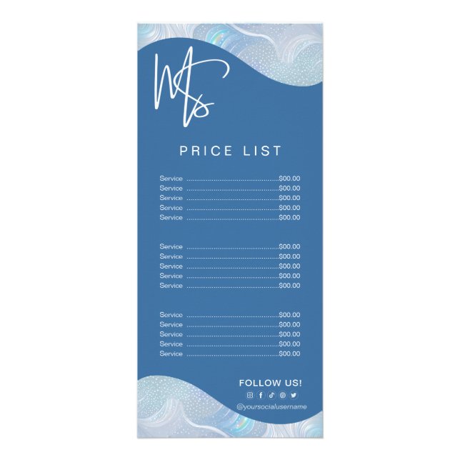 Modern Iridescent Blue Gradient Price List Reklamkort (Framsidan)
