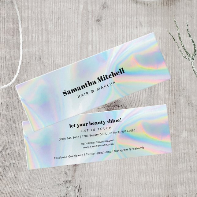 Modern Iridescent Salon Beautician Makeup Mini Visitkort (Modern Mini Holographic Business Card)