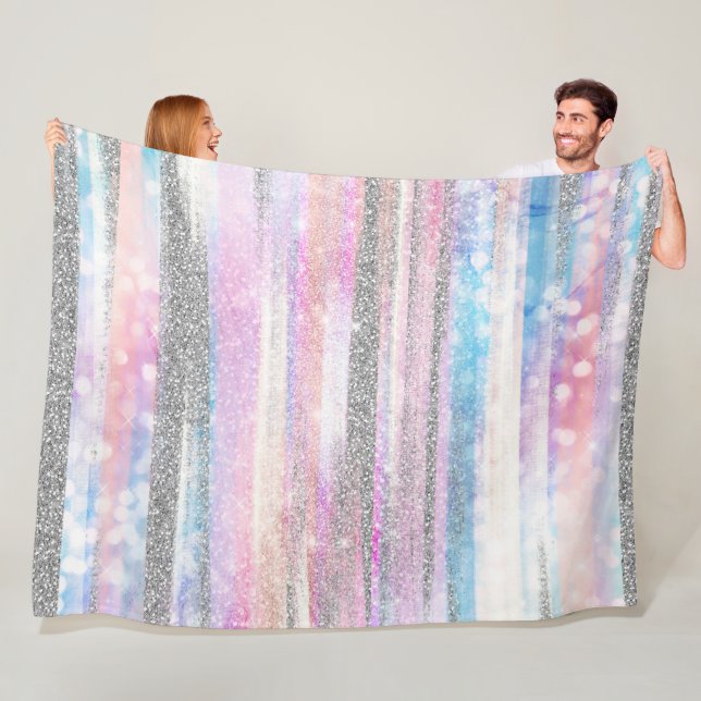 Modern Iridescent & Silver Glitter Strokes Rand Fleecefilt (På plats)