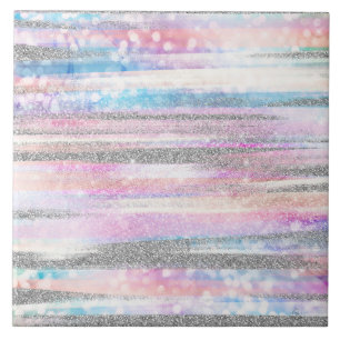 Modern Iridescent & Silver Glitter Strokes Rand Kakelplatta