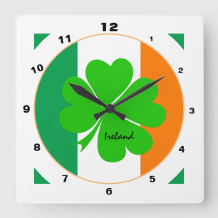 Modern Irish Flagga, Ireland trendig Home/Shamrock Fyrkantig Klocka