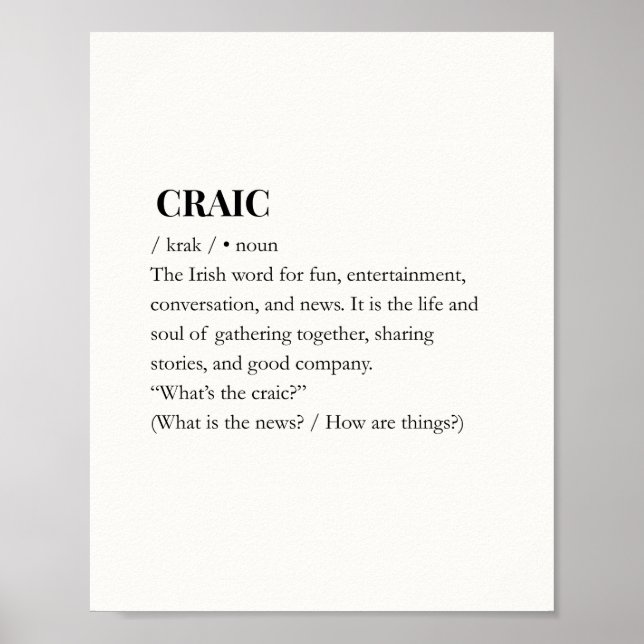 Modern irländsk rolig irländsk citat Craic-affisch Poster (Framsidan)
