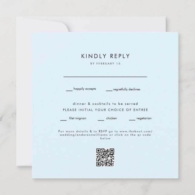 Modern isblå fyrkantig bröllops-QR-kod RSVP (Framsida)