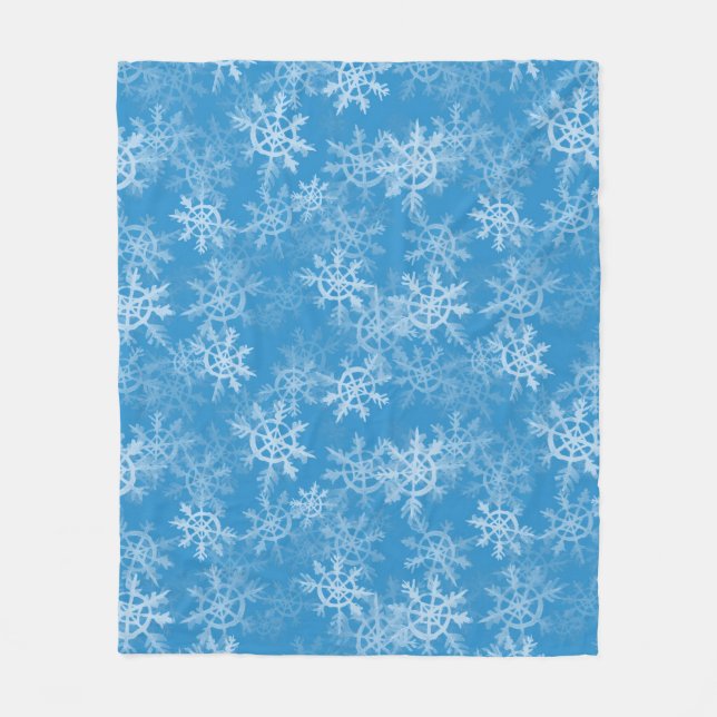 Modern isblå, grå och vit snöflingemönster fleecefilt (Framsidan)