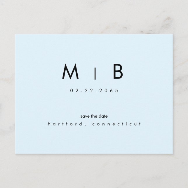 Modern isblå monogram bröllop Spara datum  Vykort (Framsida)