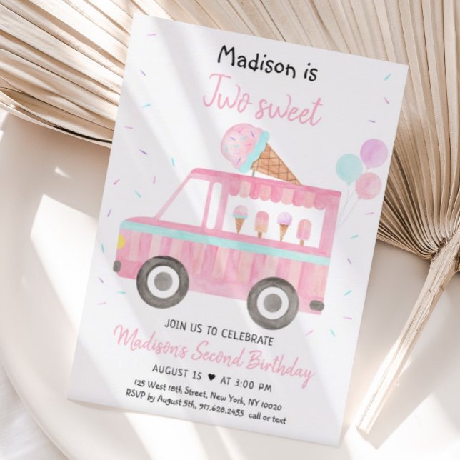 Modern iscram Lastbil 2 Sweet Birthday Inbjudningar (Skapare uppladdad)