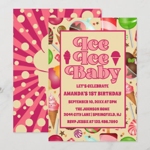 Modern isglass Baby Ice Cream - första födelsedag Inbjudningar