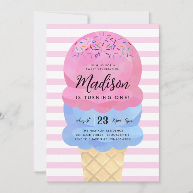 Modern iskräm  Rosa Blue Barns födelsedag Inbjudningar (Framsida)
