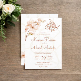 Modern Islamic Boho Terracotta Blommigt Nikah Wali Inbjudningar