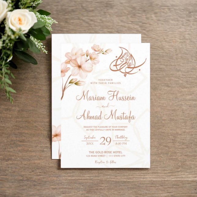 Modern Islamic Boho Terracotta Blommigt Nikah Wali Inbjudningar (Modern Islamic Boho Terracotta Floral Nikah Walima Invitation)