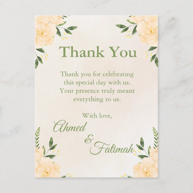 Modern Islamic Wedding Thank You Card  Vykort (Framsida)