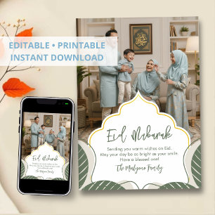 Modern Islamisk Geometrisk Eid Mubarak Foto Familj Julkort