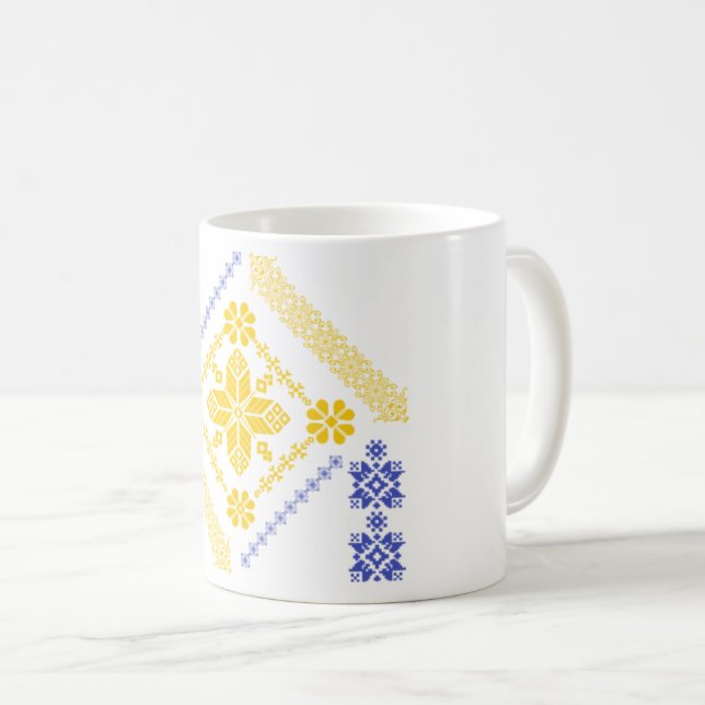 Modern islamisk mosaik-Gult och Blue Tile Mönster Kaffemugg (Framsida höger)