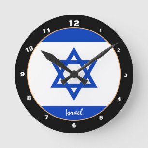 Modern Israel-Flagga, Israels hem/design Rund Klocka