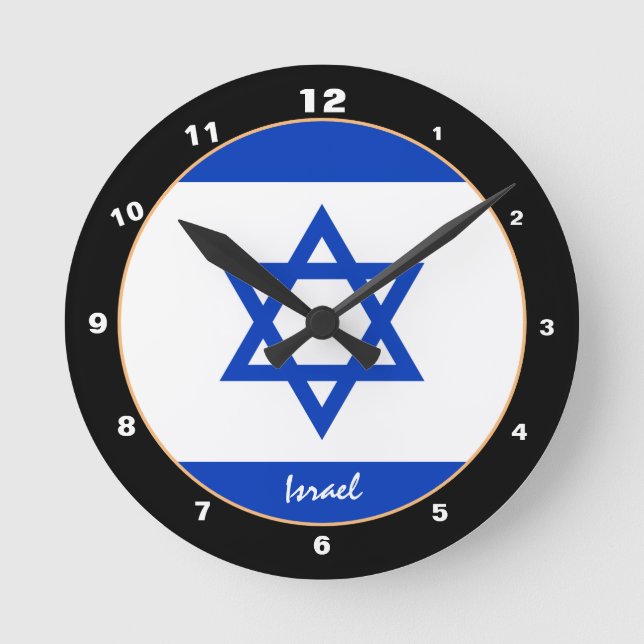 Modern Israel-Flagga, Israels hem/design Rund Klocka (Framsida)