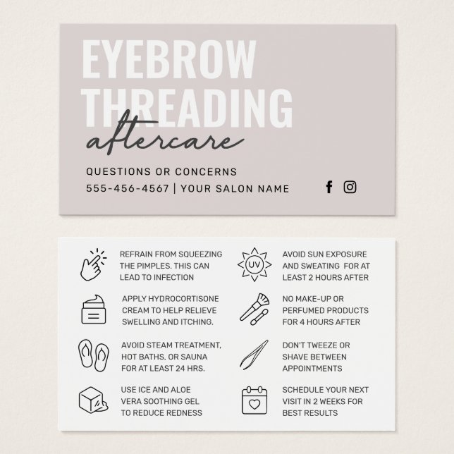 Modern ivoriansk enkel Eyebrow Threading Aftercare Visitkort (Framsida & baksida)