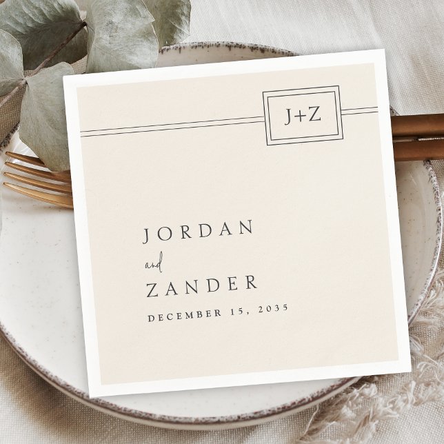 Modern ivoriansk minimalistisk Monogram Bröllop Pappersservett (Skapare uppladdad)