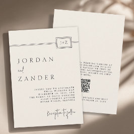 Modern ivoriansk minimalistisk QR-kod för Bröllop  Inbjudningar