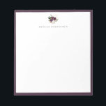 Modern ivoriaplan Blommigt Bouquet Lila Ram Anteckningsblock<br><div class="desc">Modern och elegant elfenbensvit och plommonlila blommigt bouquet logotyp stil med lila gräns,  personlig med namn,  anteckningsblock. Textteckensnittet stil och färg kan anpassas.</div>