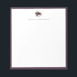 Modern ivoriaplan Blommigt Bouquet Lila Ram Anteckningsblock<br><div class="desc">Modern och elegant elfenbensvit och plommonlila blommigt bouquet logotyp stil med lila gräns,  personlig med namn,  anteckningsblock. Textteckensnittet stil och färg kan anpassas.</div>