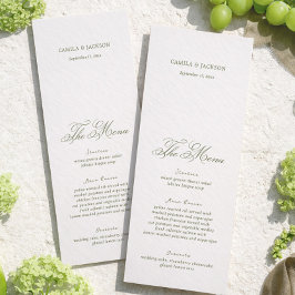 Modern Ivory and Green Wedding Menu Card Inbjudningar