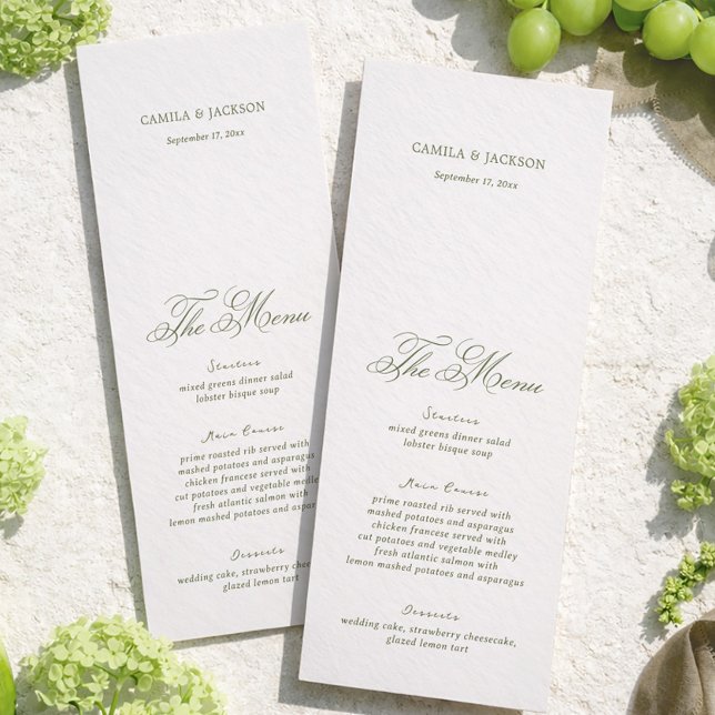 Modern Ivory and Green Wedding Menu Card Inbjudningar (Skapare uppladdad)