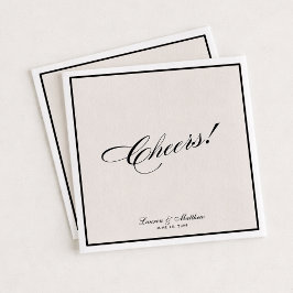 Modern Ivory Black Border  Cheers! Wedding  Pappersservett