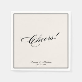 Modern Ivory Black Border Cheers! Wedding Pappersservett