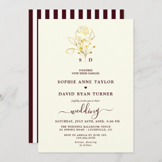 Modern Ivory Deep Burgundy Monogram Wedding Inbjudningar