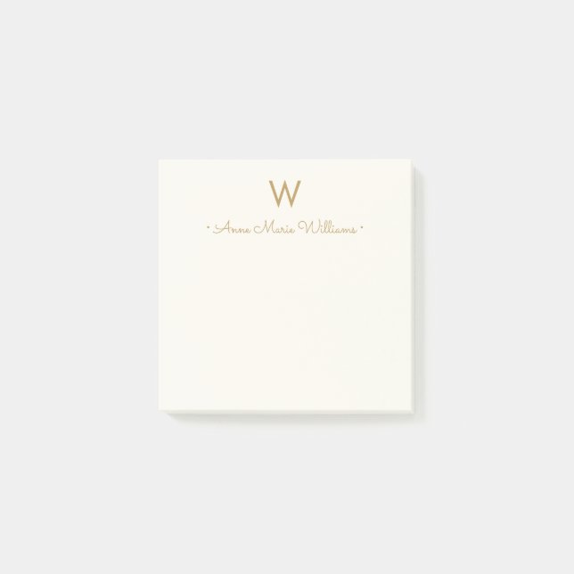 Modern Ivory Gold Script Monogram Post-it Block (Framsida)