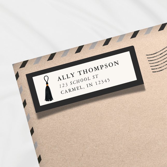 Modern Ivory Graduation Cap Tassel  Returadress Etikett (Modern Ivory Graduation Cap Tassel Label)