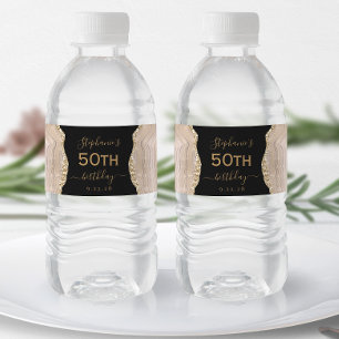 Modern Ivory Guld Agat Mörk 50-årsdag Vattenflaskor Etikett
