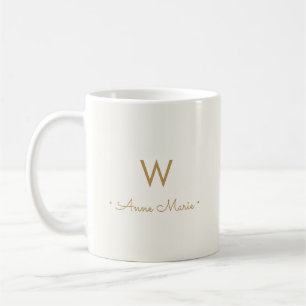 Modern ivory Guld-skript Monogram Kaffemugg