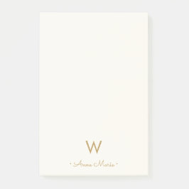 Modern ivory Guld-skript Monogram Post-it Block