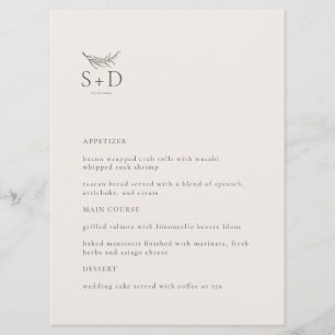 Modern Ivory Monogrammed Bröllop Menu Meny