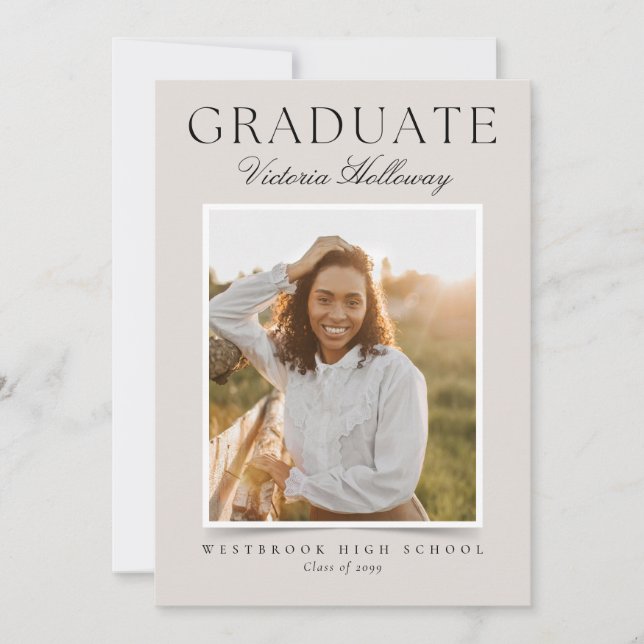 Modern Ivory One Photo Graduation Announcement Inbjudningar (Framsida)