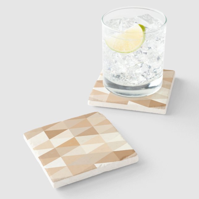 Modern Ivory Taupe Grått Tan Brown Triangle Mönste Stenunderlägg (Sidan)