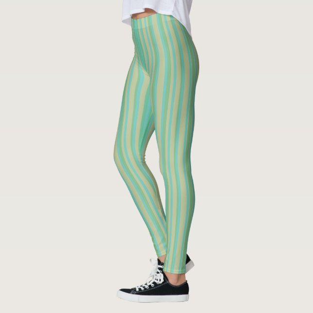 Modern Jade Grönt Stripe Mönster Leggings (Vänster)